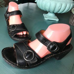 Born Black Leather Open Wedge Heeled Sandals